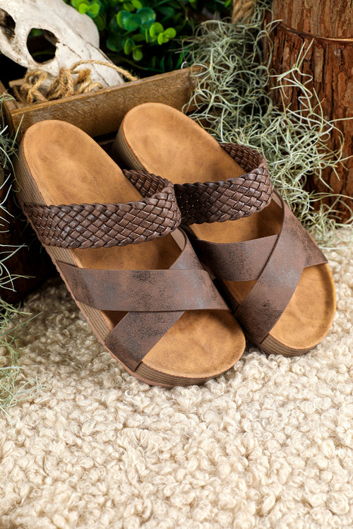 Opulent Brown Braided Platform Slip-Ons: Luxurious Elegance