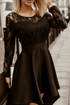 Black Lace & Satin High-Low Prom Dress