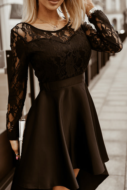 Black Lace & Satin High-Low Prom Dress