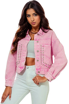 Pink Rivet Studded Denim Jacket: Stand out 💖