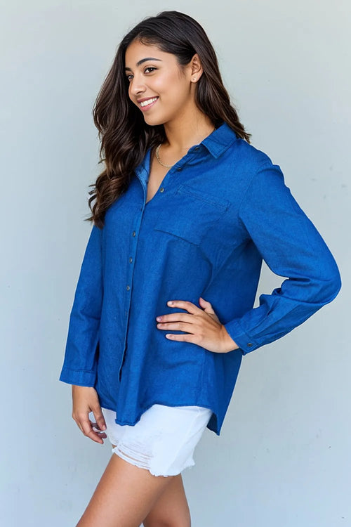 Denim Dream Button Up: Style meets comfort! 🌟