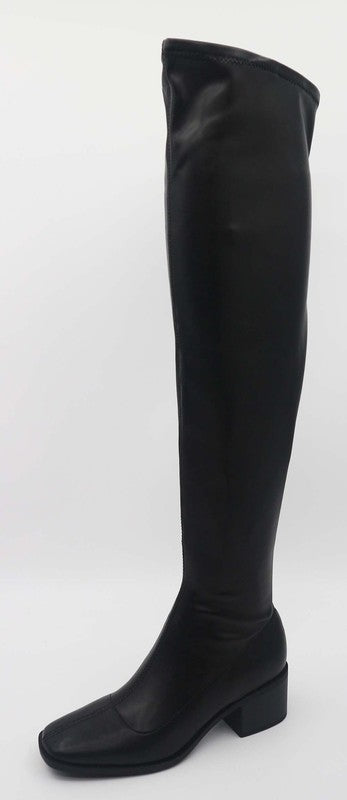 over the knee boot with low heel