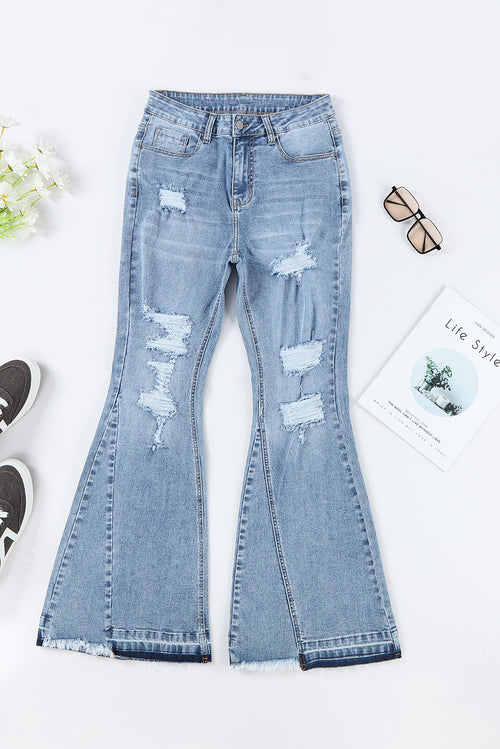 Sky Blue Distressed Flare Jeans: Flaunt Your Style!