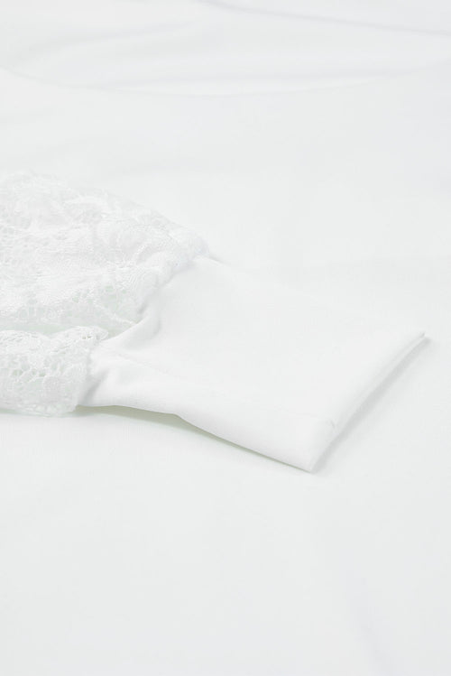 White Lace-Sleeved Square Neck Bodysuit: Timeless Elegance