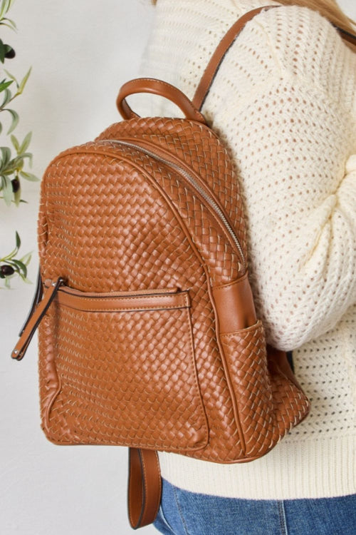 A Woven PU Leather Backpack of Distinction