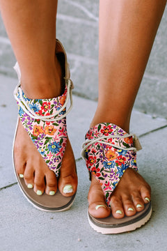 Blossom Enchantment: Opulent Floral Zip Sandals