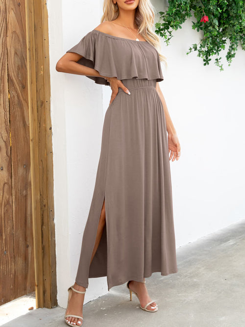 Elegant Off-Shoulder Slit Maxi Dress