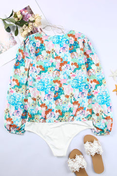 Elegant Sky Blue Floral Wrap Bodysuit