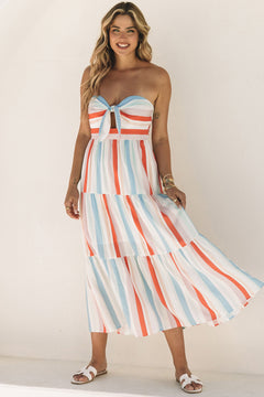 Elegant Multicolor Striped Cotton Maxi Dress