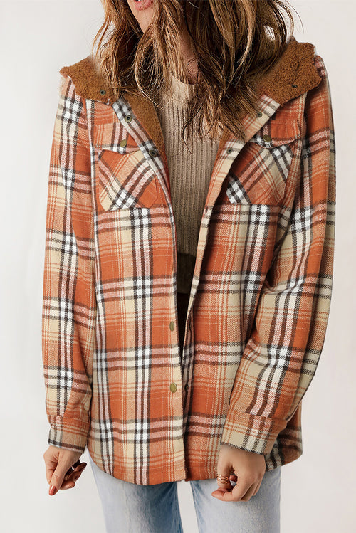 Snuggly Khaki Plaid Sherpa-Lined Hooded Shacket