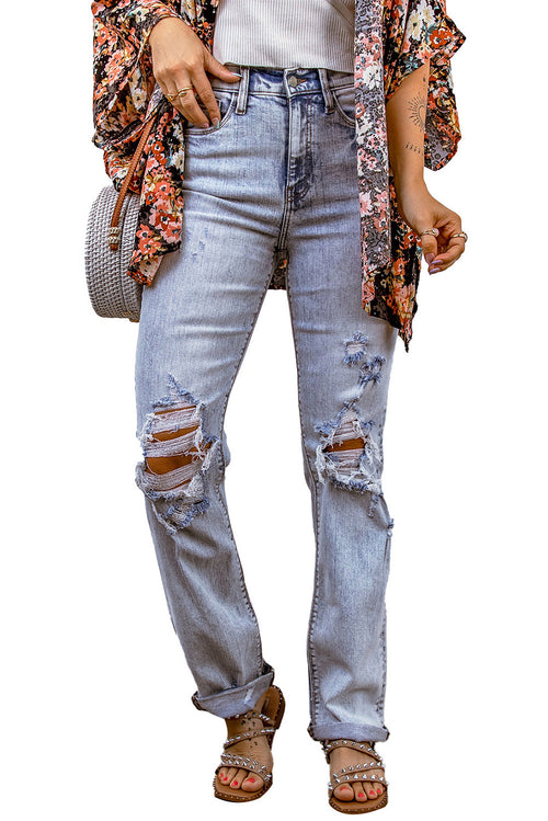 Sky Blue Acid Wash Straight Jeans: Retro Chic!