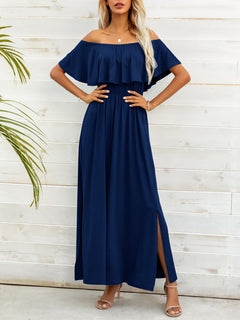 Elegant Off-Shoulder Slit Maxi Dress