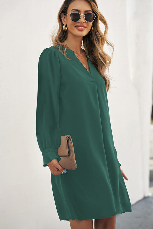 Elegant Green Shirt Dress with Ruffled Sleeves