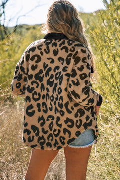 Chic Leopard Teddy Shacket with Contrast Trim