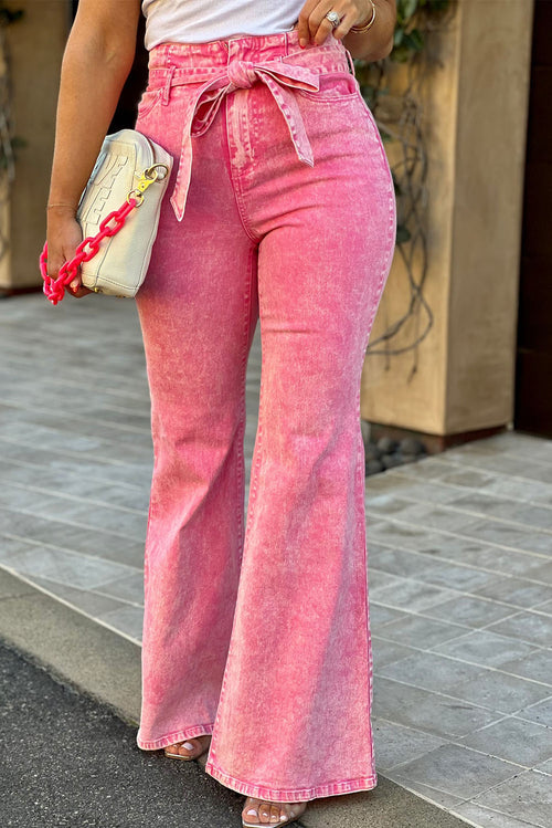 Pink Flare Leg Front Knot Jeans: Feel Fabulous! 💖