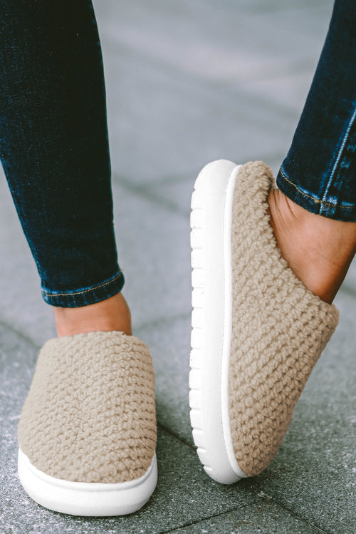 Luxury Khaki Knit Cotton Slip-On Slippers
