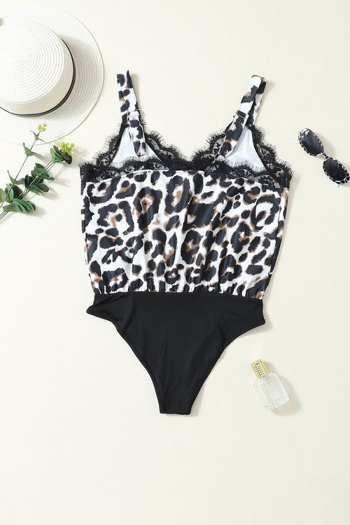 Leopard Lace Trim Bodysuit: Unleash Your Wild Side.