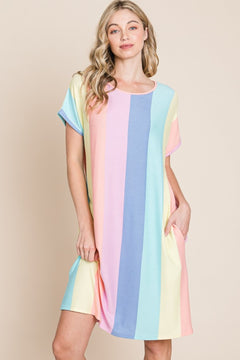 BOMBOM Striped Short Sleeve Dress: Timeless Elegance