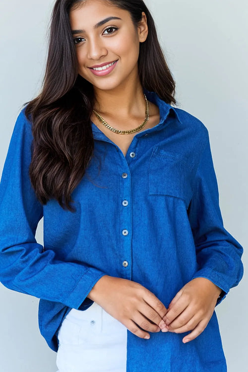 Denim Dream Button Up: Style meets comfort! 🌟