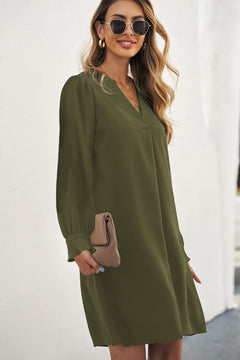 Elegant Green Shirt Dress with Ruffled Sleeves