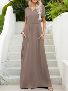 Chic Solid Maxi Dress: Highly Stretchy, Pockets