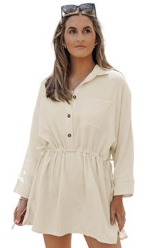 Elegant Beige Button Dress: Premium Cotton Quality