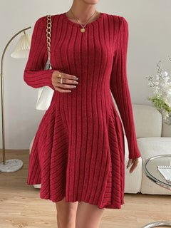 Charming Stretchy Ribbed Long Sleeve Dress