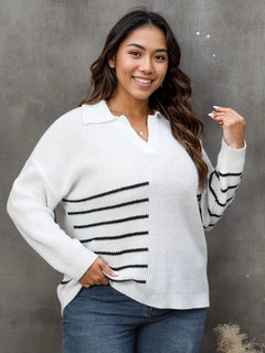 Enchanted Rose Striped V-Neck Sweater