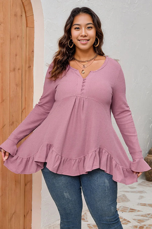 Enchanted Love Pink Plus Ruffled Top: Romance's Embrace