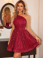 Exquisite Luxury Sequin One-Shoulder Evening Dress