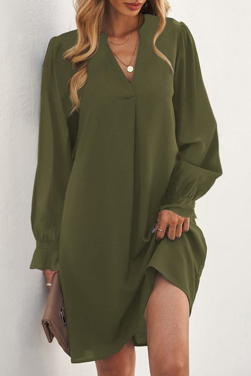 Elegant Green Shirt Dress with Ruffled Sleeves