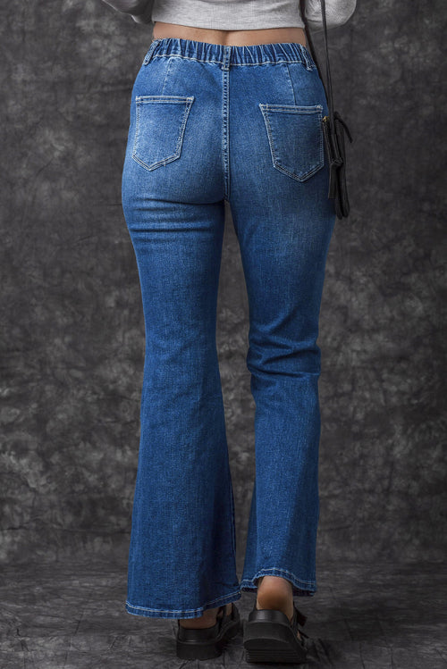 Blue Elastic Flare Jeans: Trendy & Comfortable