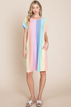 BOMBOM Striped Short Sleeve Dress: Timeless Elegance