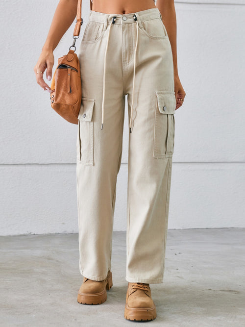 Effortlessly Chic Drawstring Cargo Jeans for All!