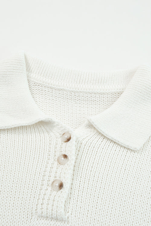 Charming Embrace Whimsical Polo Sweater in Beige