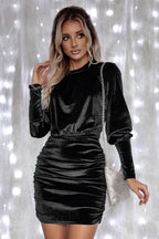 Sophisticated Black Velvet Puff Sleeve Dress