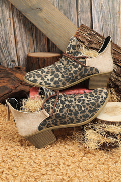 Leopard Elegance: Luxe Patchwork Heel Booties