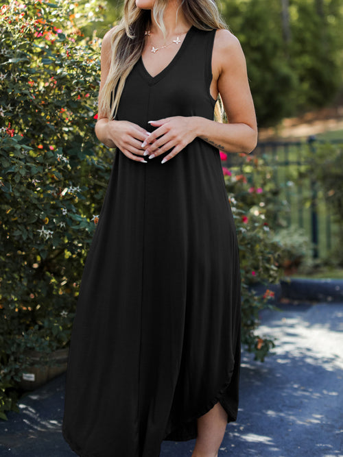 Opulent V-Neck Midi Tank Dress