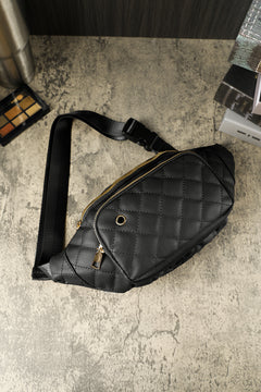 Black Rhombus Pattern Waist Bag: A Noble Accessory