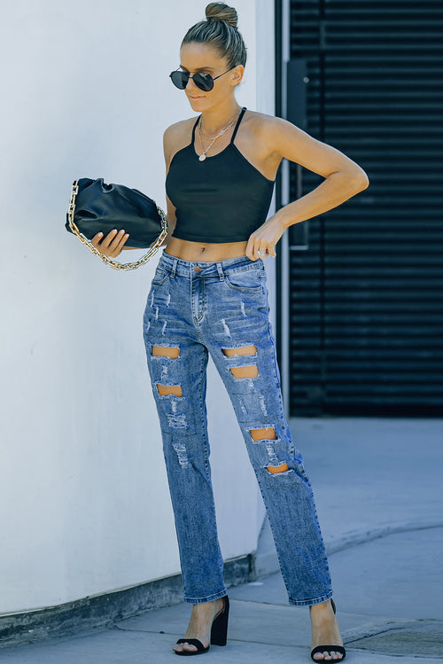 Sky Blue Chic Buttoned Pockets Jeans