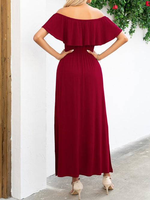 Elegant Off-Shoulder Slit Maxi Dress