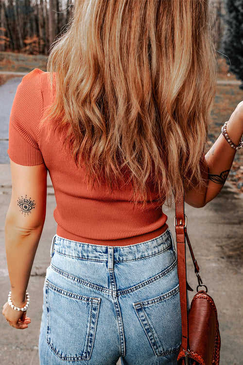 Tomato Red Ribbed Crop Sweater: Effortlessly chic!