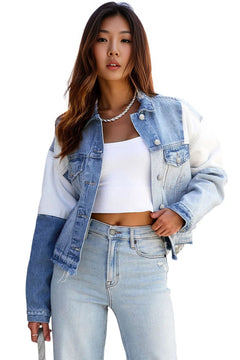 Sky Blue Denim Patchwork Jacket: Stand Out Style