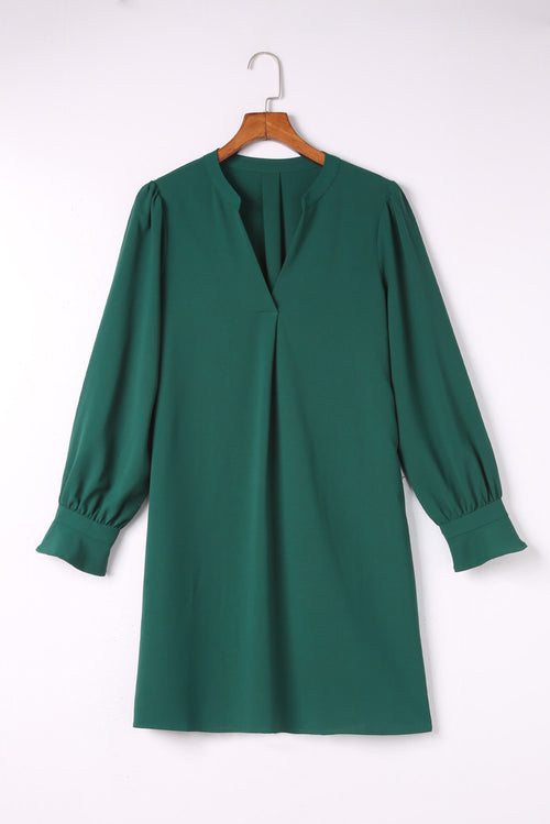 Elegant Green Shirt Dress with Ruffled Sleeves