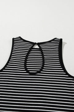 Green Stripe Striped Print Ribbed Knit Sleeveless Top