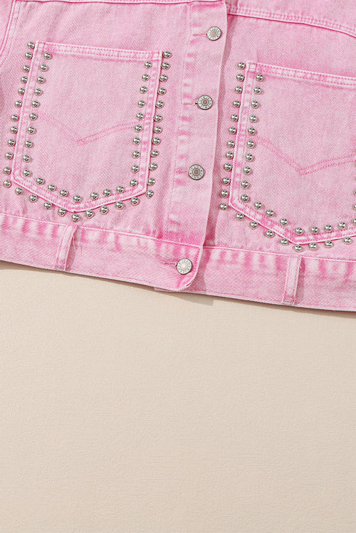 Pink Rivet Studded Denim Jacket: Stand out 💖