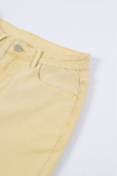 Khaki Raw Edge Flared Jeans: Fresh & Chic