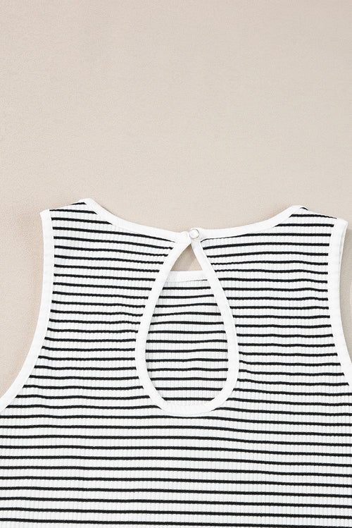 Green Stripe Striped Print Ribbed Knit Sleeveless Top