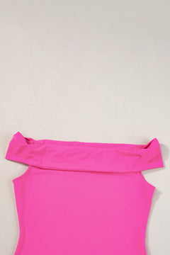 Bright Pink Folded Off Shoulder Slim Top