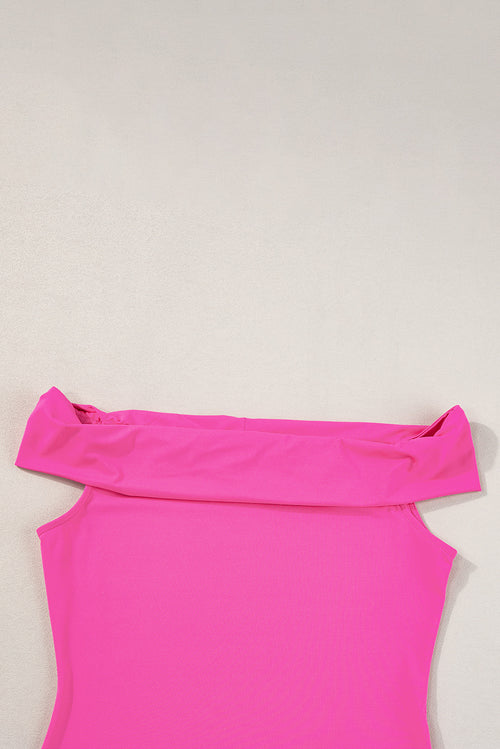 Bright Pink Folded Off Shoulder Slim Top